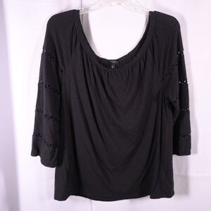 Talbots Black Scoop Neck 3/4 Sleeve Blouse Women's Petite Medium